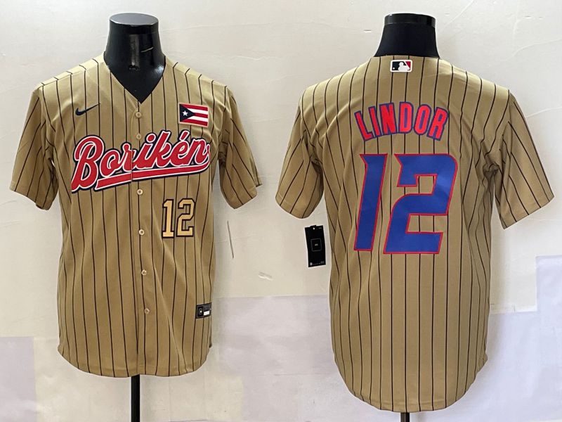 Men Puerto Rico 12 Lindor Brown Stripe Joint Name 2025 Nike MLB Jersey style 3